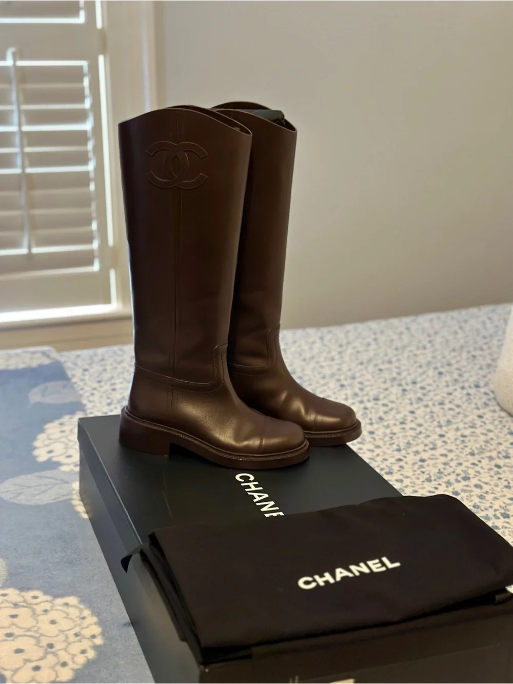 CHANEL Brown Leather Knee-High Boots